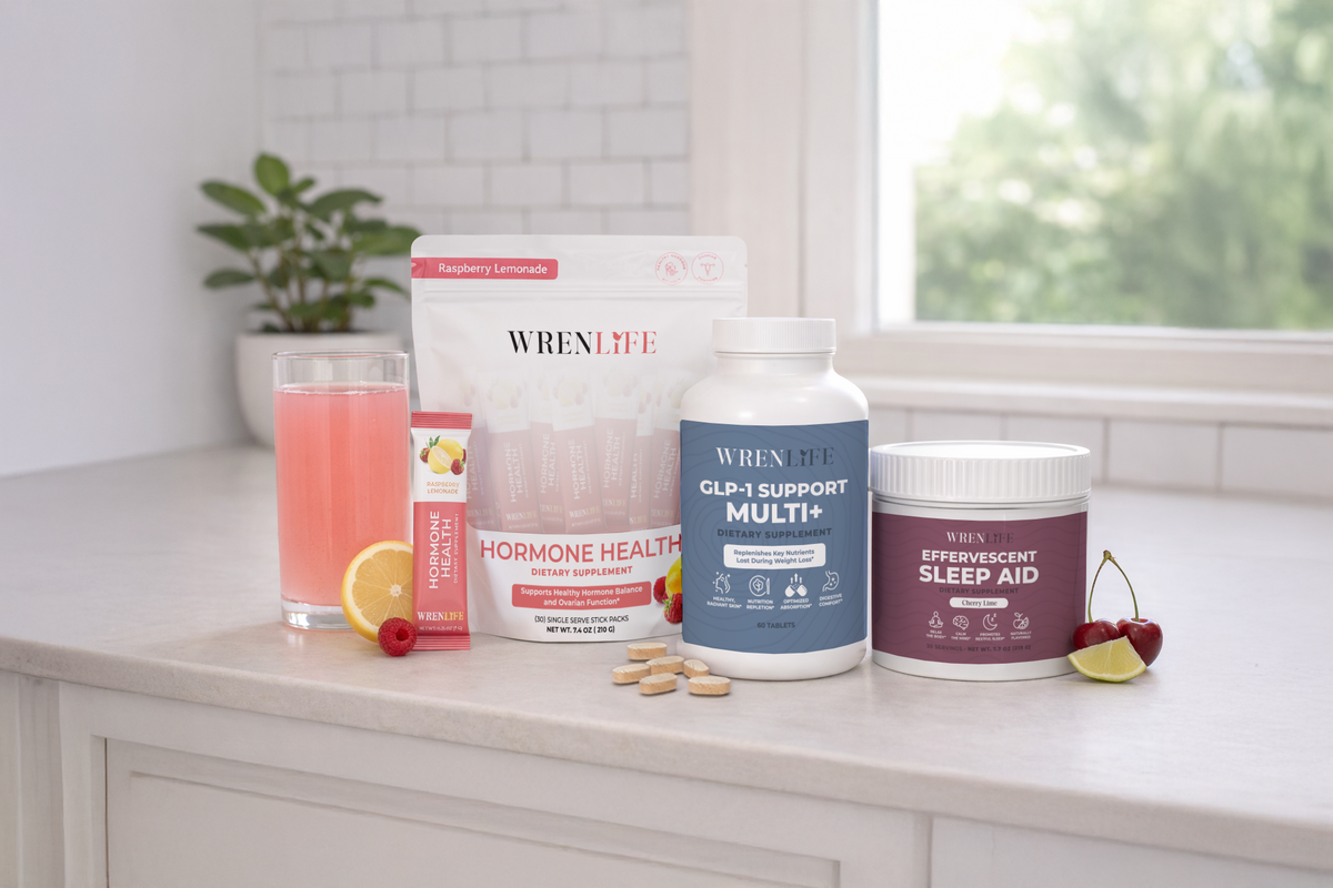 WrenLife Hormone Health, GLP-1 Support Multi+, and Sleep Aid supplements