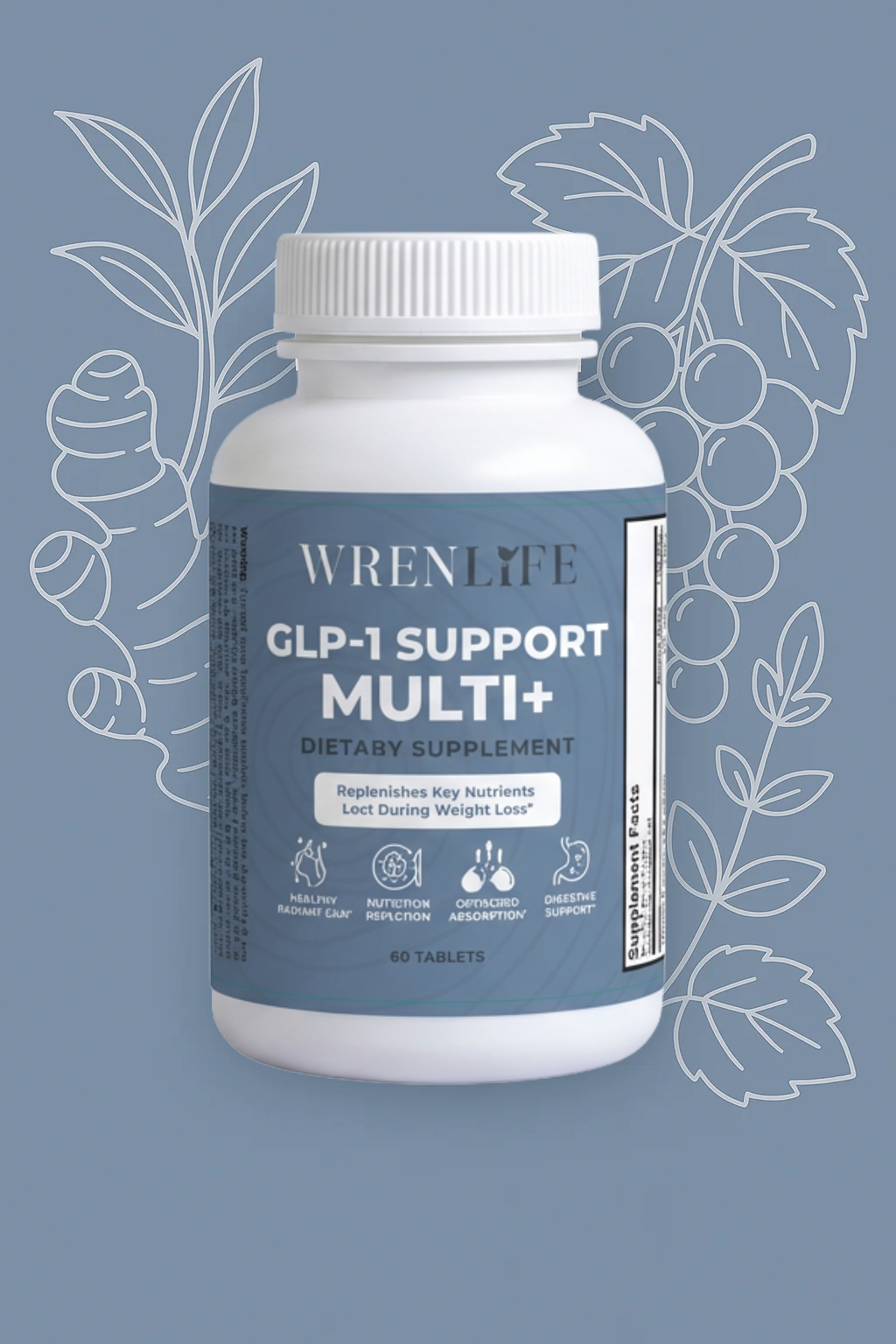 WrenLife GLP-1 Support Multi+ multivitamin bottle, 60 tablets